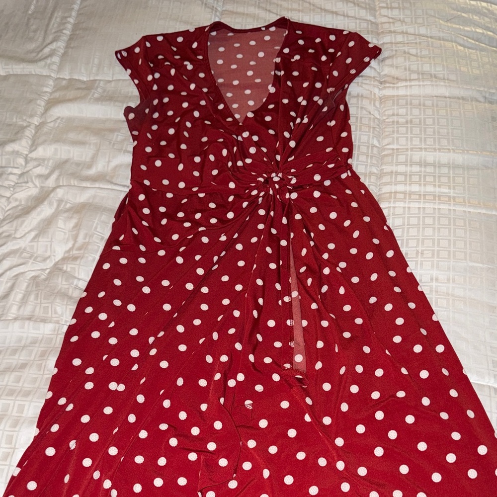 Red Polka Dot Twist-Front Women's Dress